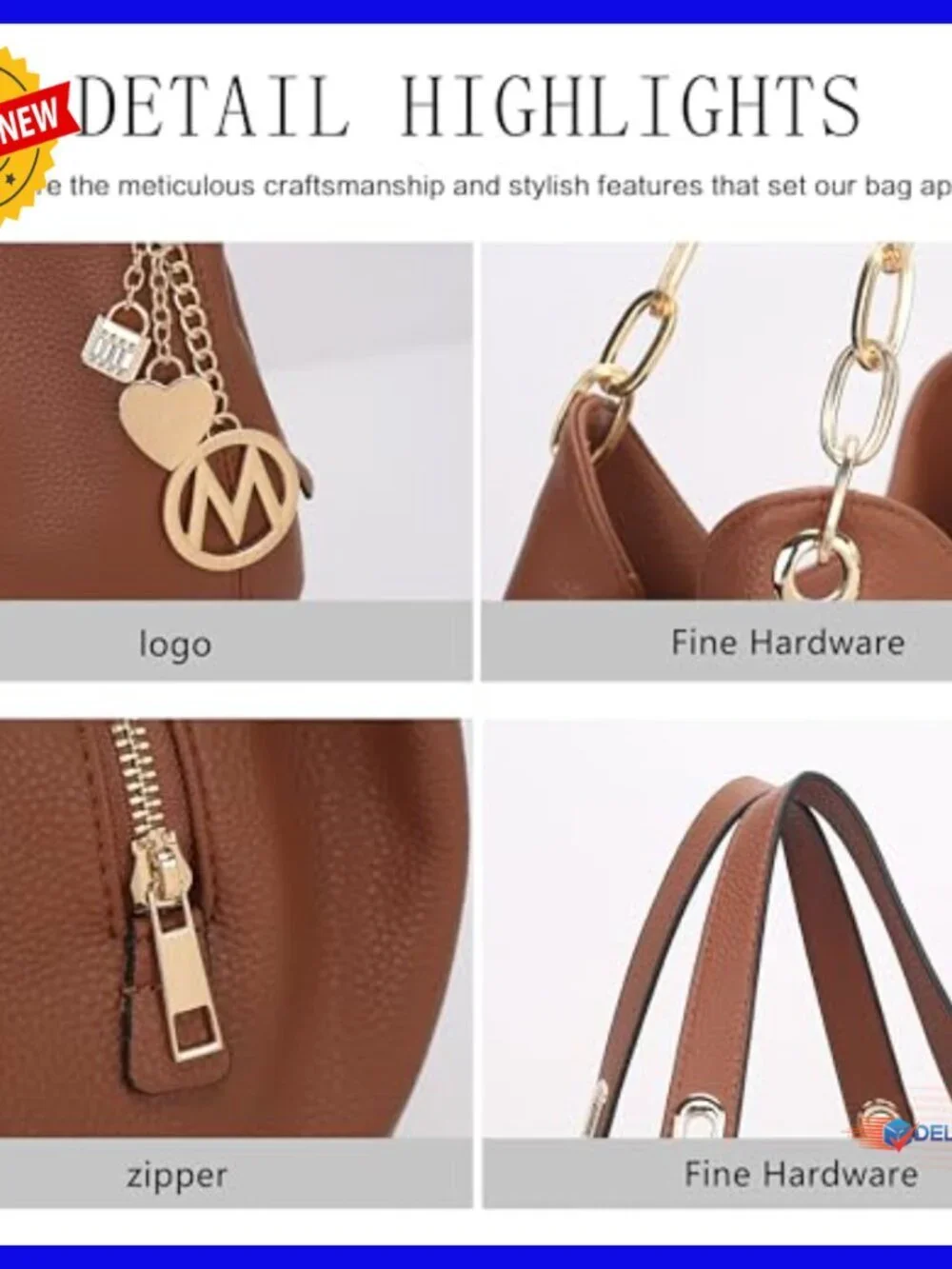Large Vegan Leather Hobo Bag with Wristlet, 3 Compartments, 11